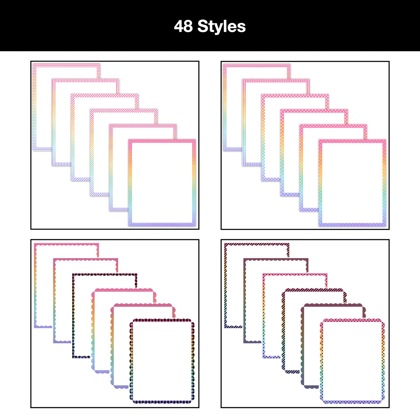 Border Clipart Bundle 15 - Pastel Rainbow - Page Borders and Frames