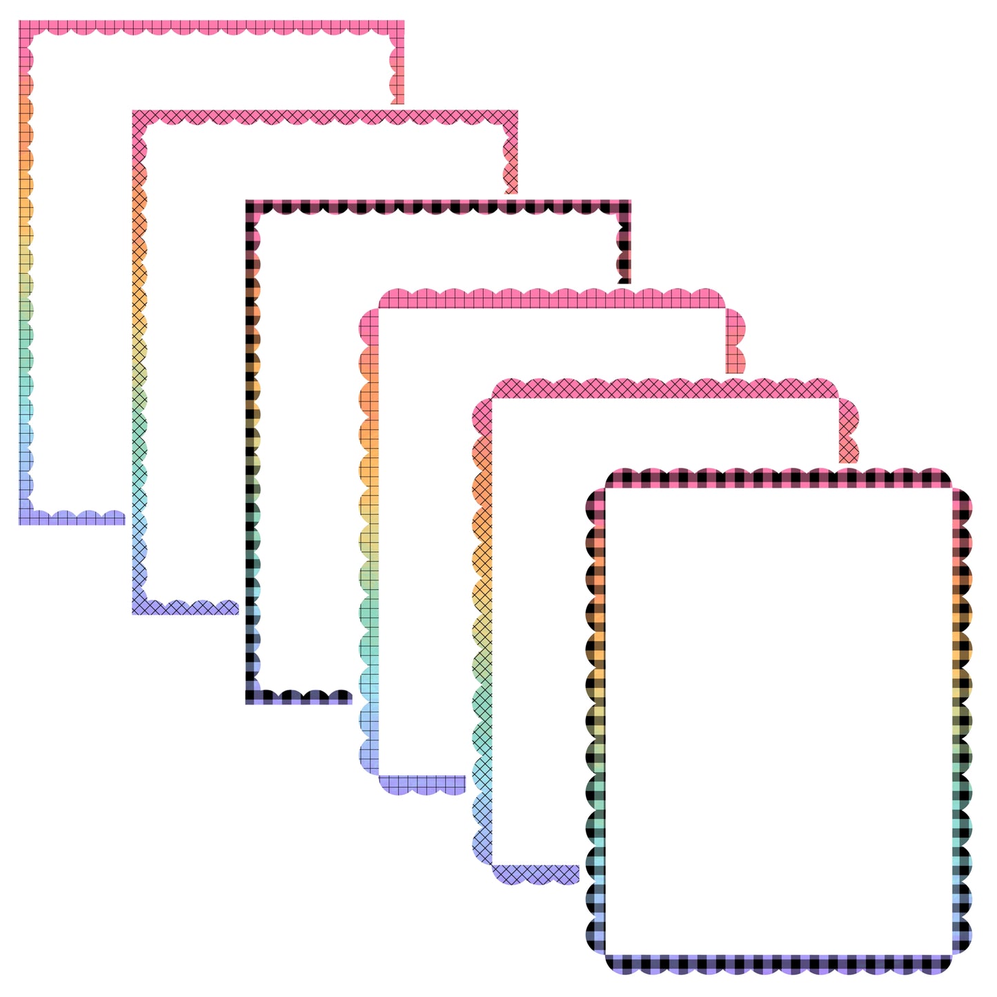 Border Clipart Set 59 - Pastel Rainbow Scallop - Page Borders and Frames