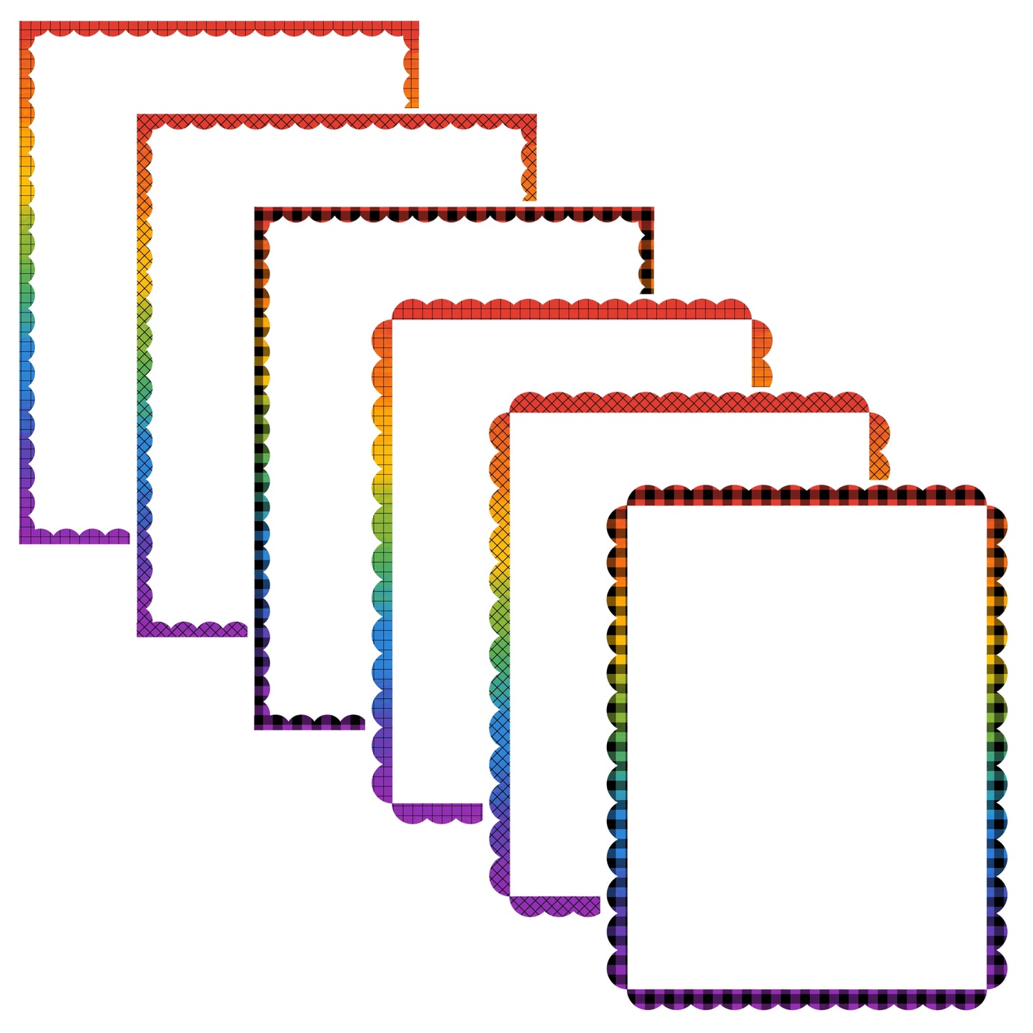 Border Clipart Set 51 - Rainbow Scallop - Page Borders and Frames
