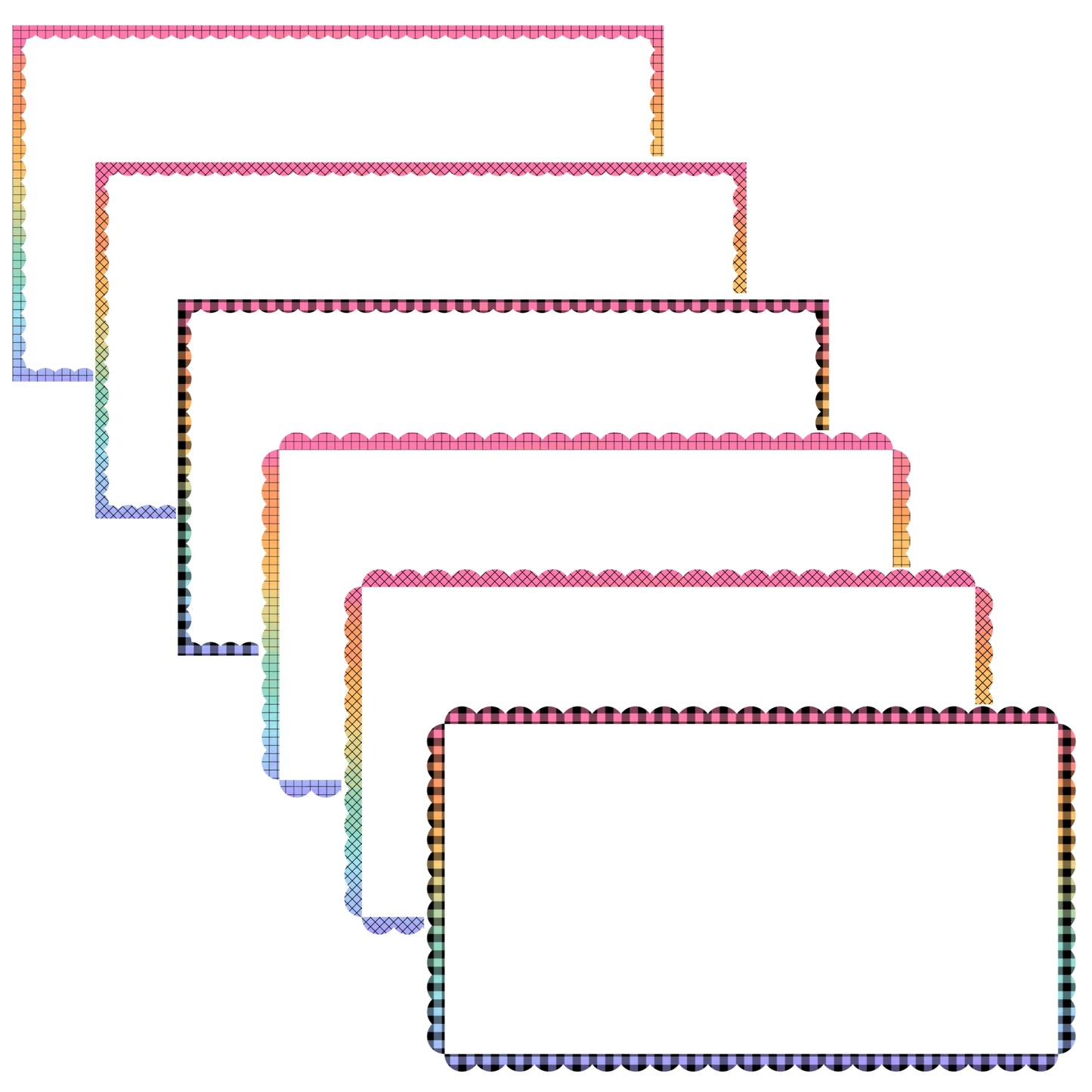 Widescreen Border Clipart Set 59 - Pastel Rainbow Scallop - Google Slides