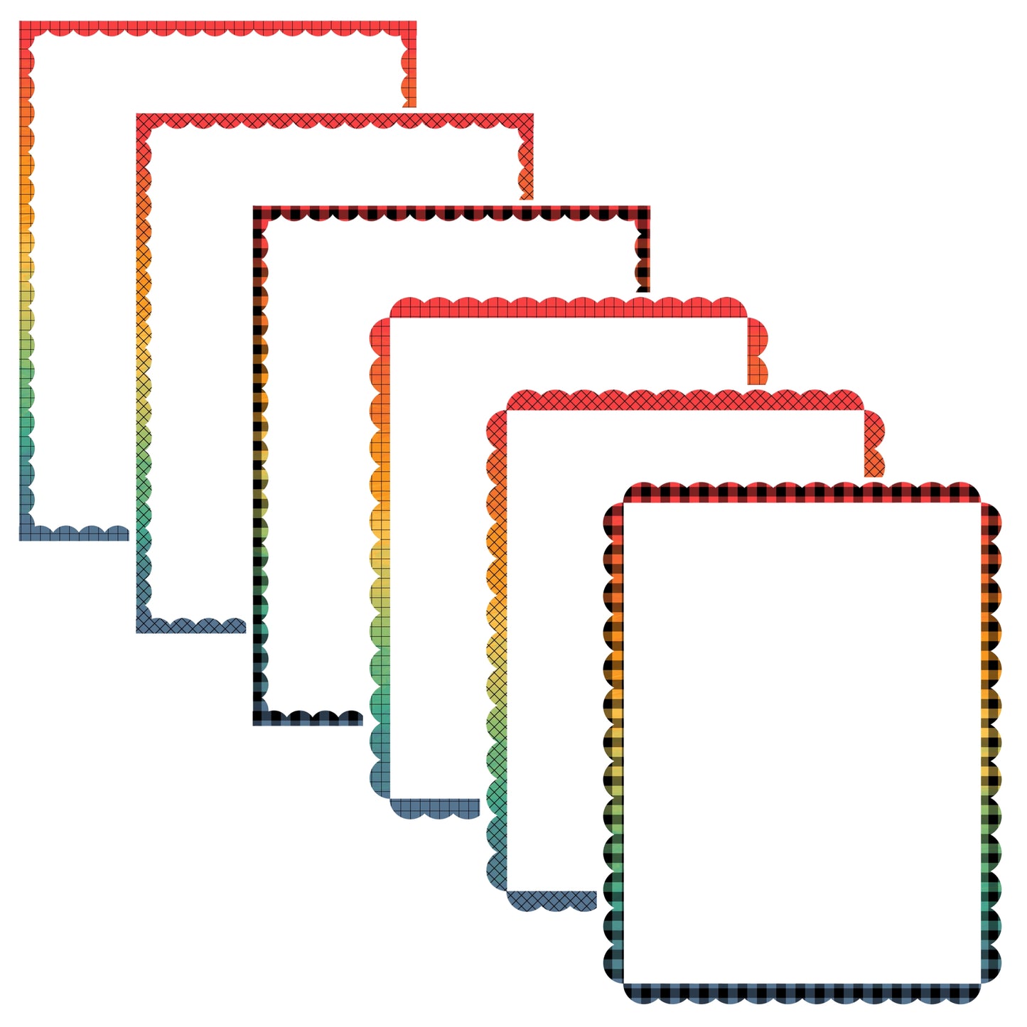 Border Clipart Set 55 - Vintage Rainbow Scallop - Page Borders and Frames