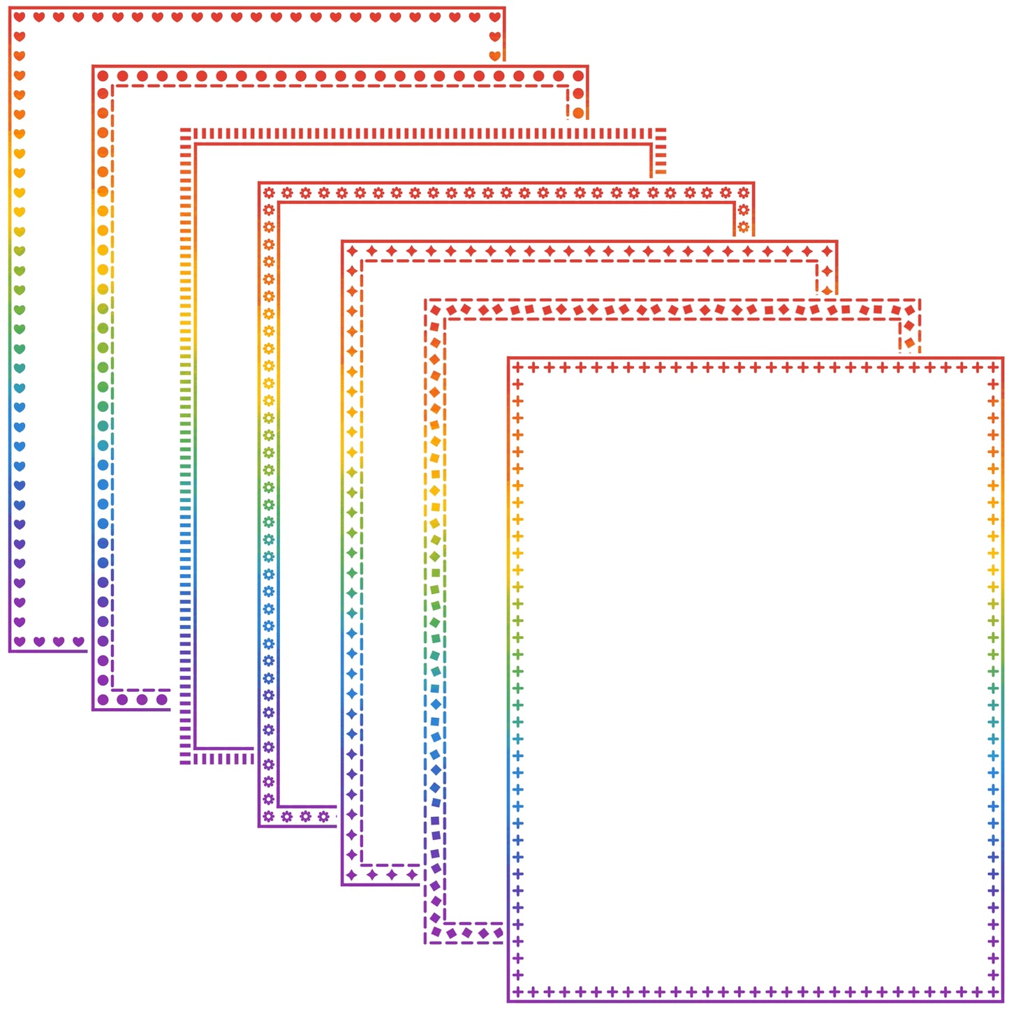 Border Clipart Set 72 - Rainbow - Page Borders and Frames