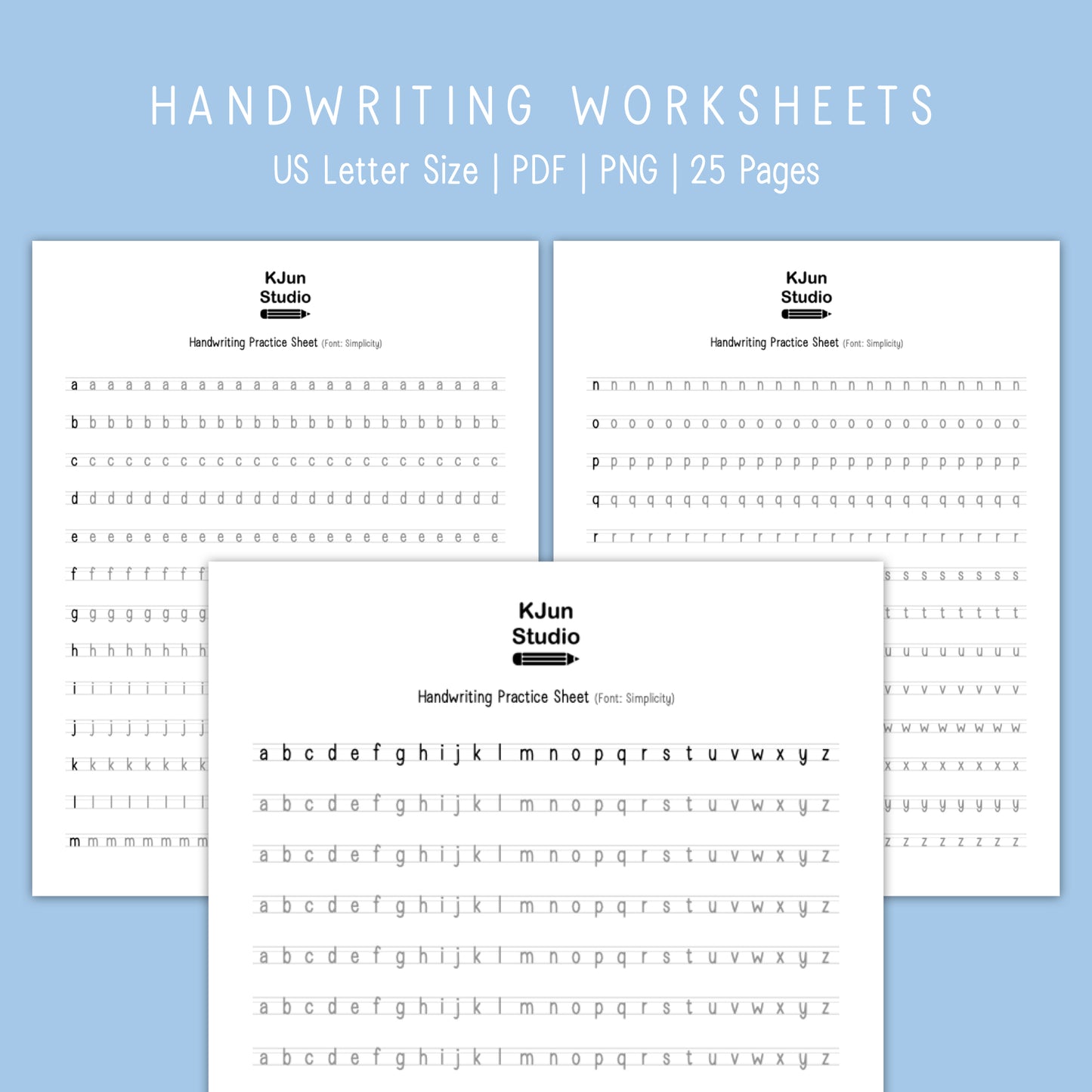Handwriting Practice Sheets - Simplicity Font