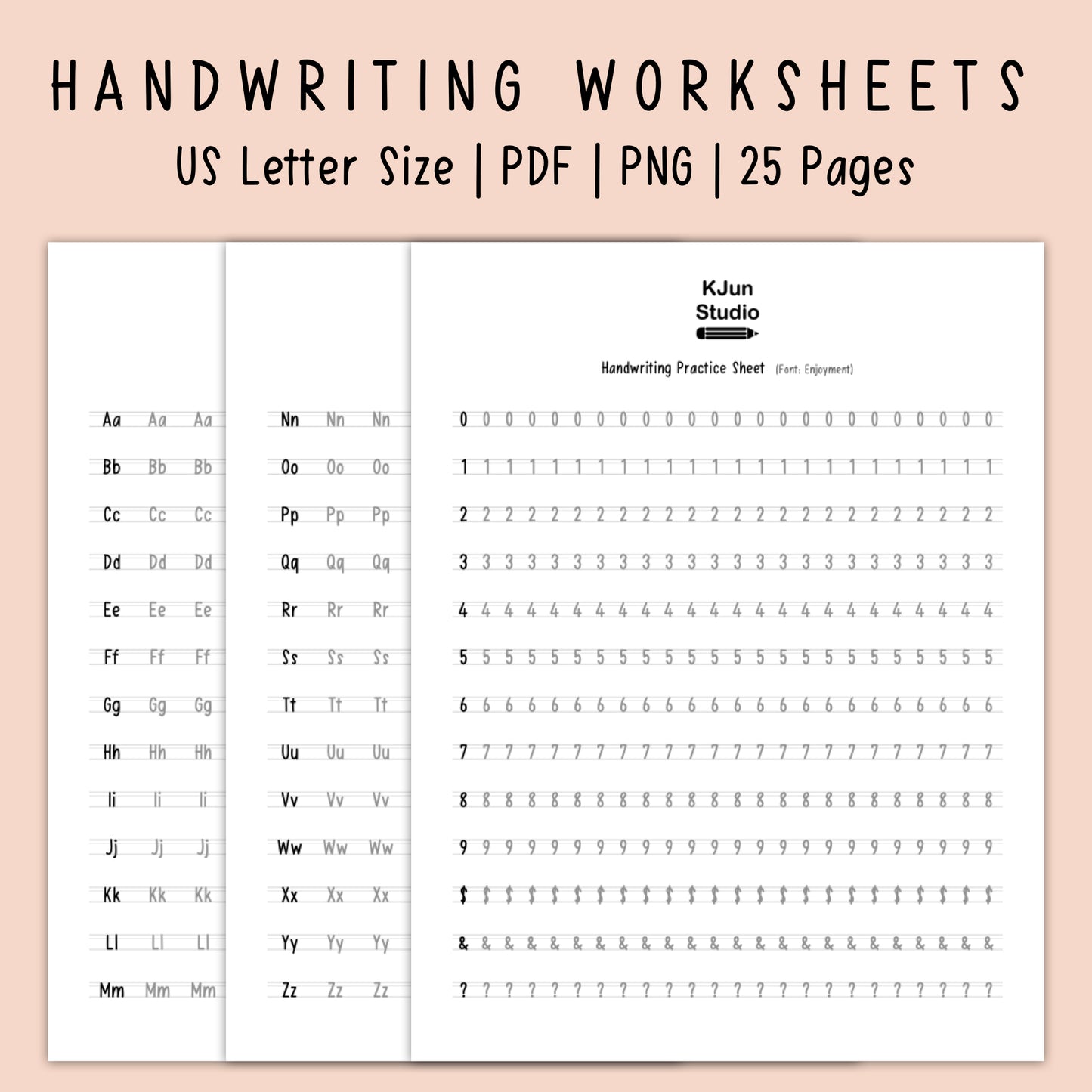 Handwriting Practice Sheets - Enjoyment Font