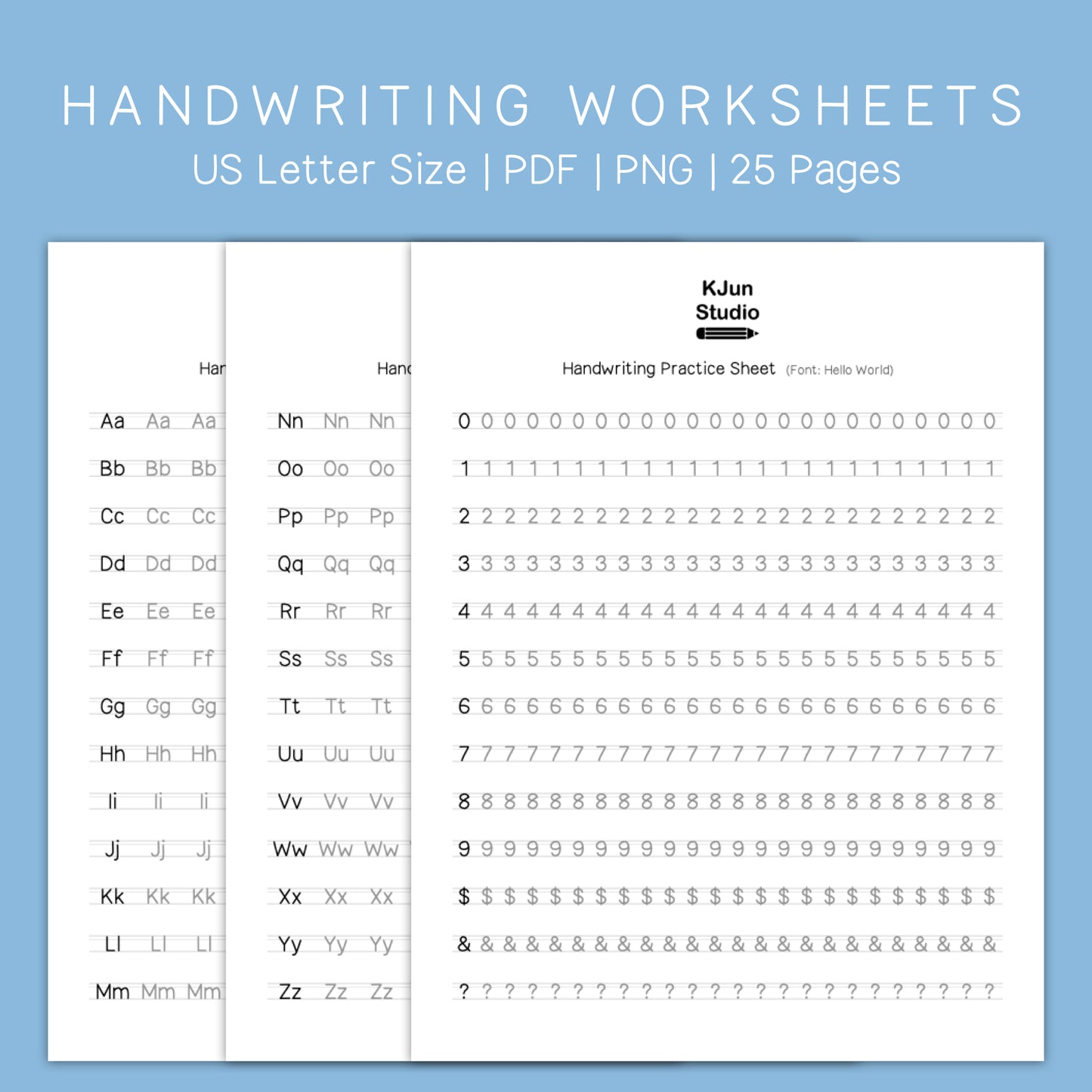 Handwriting Practice Sheets - Hello World Font
