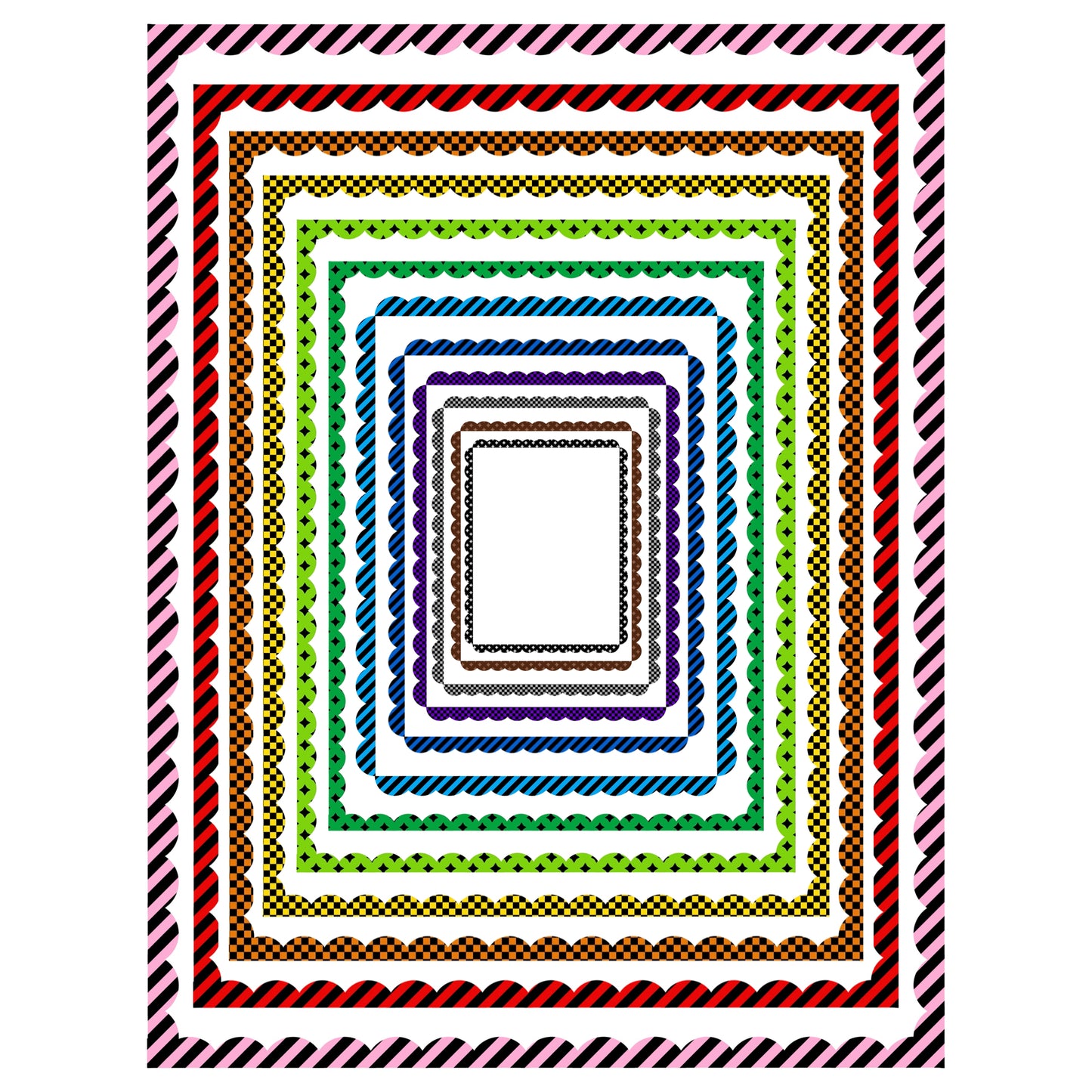 Border Clipart Set 32 - Colorful Scallop - Page Borders and Frames