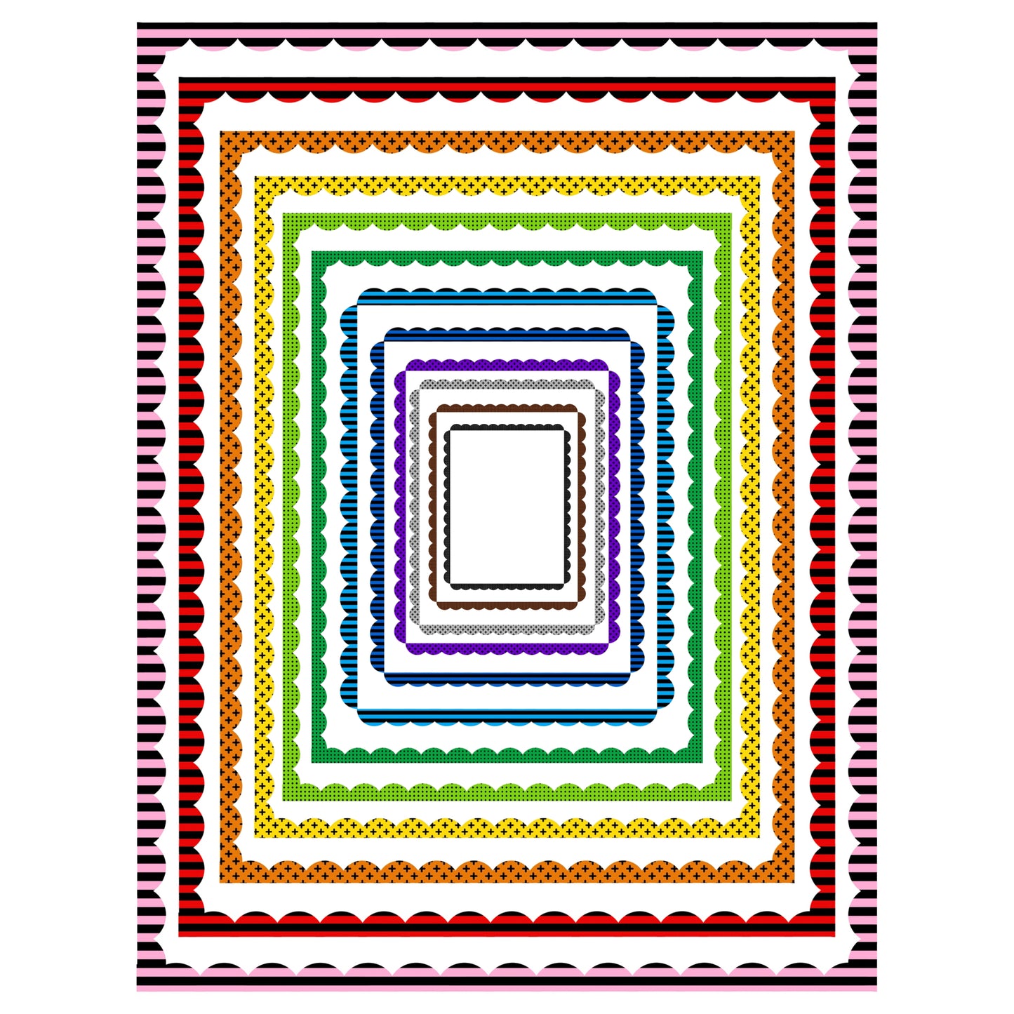 Border Clipart Set 31 - Colorful Scallop - Page Borders and Frames