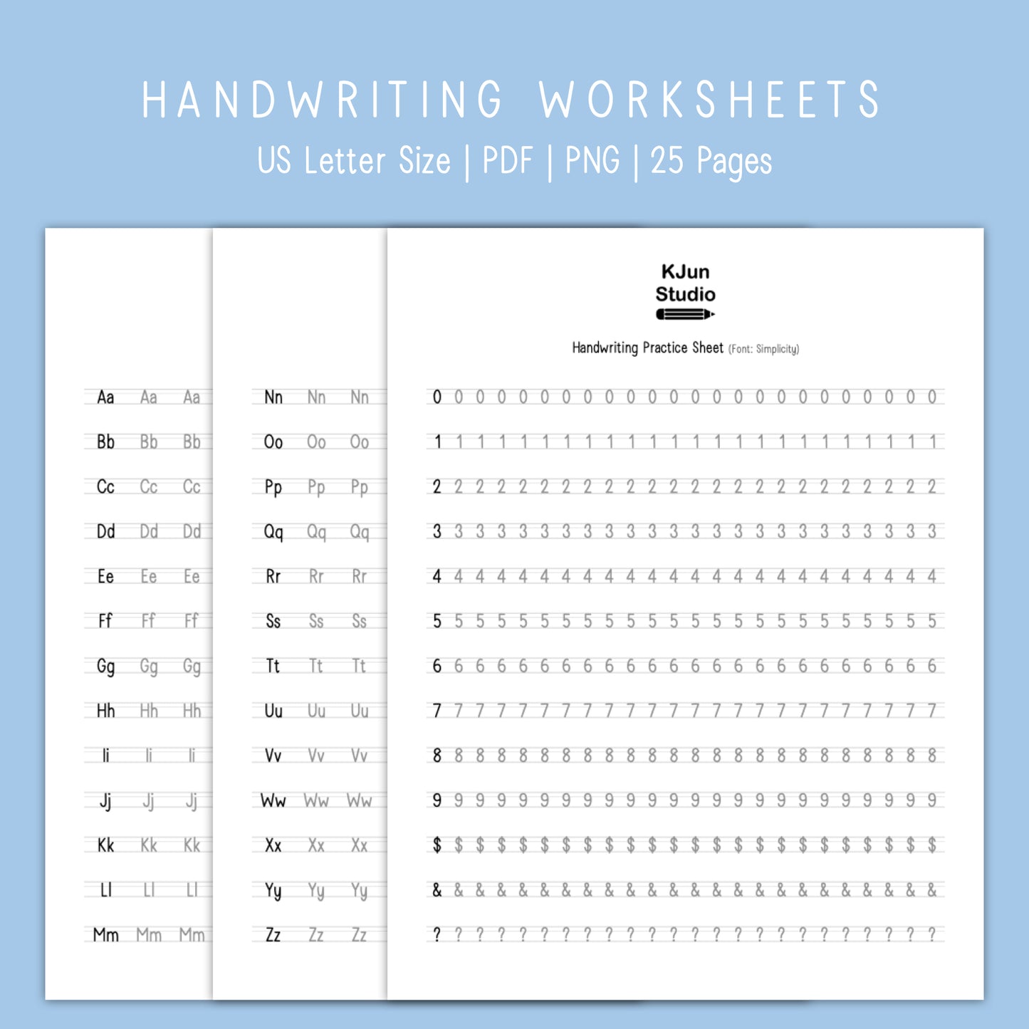 Handwriting Practice Sheets - Simplicity Font