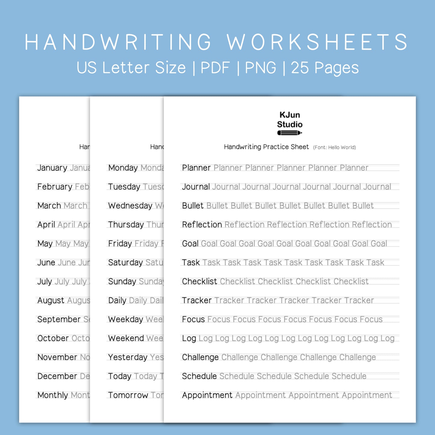 Handwriting Practice Sheets - Hello World Font