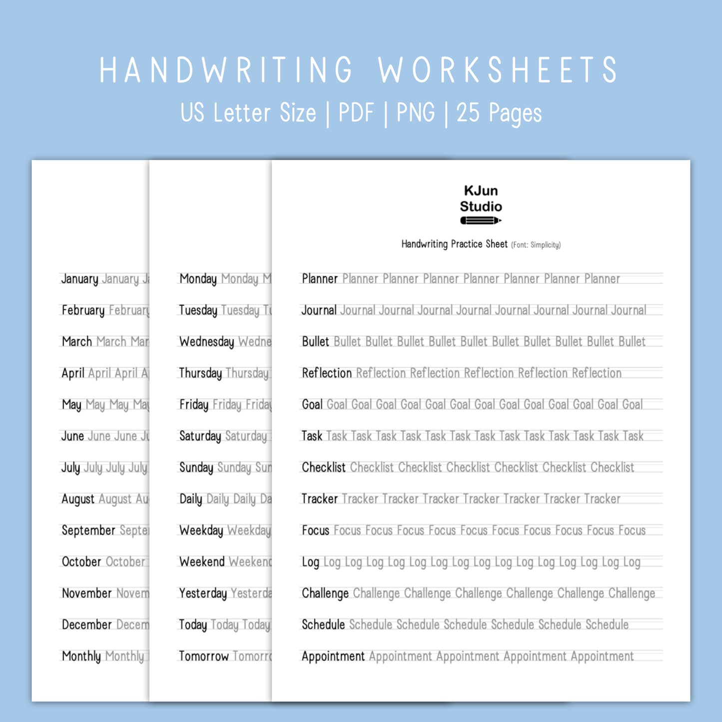 Handwriting Practice Sheets - Simplicity Font