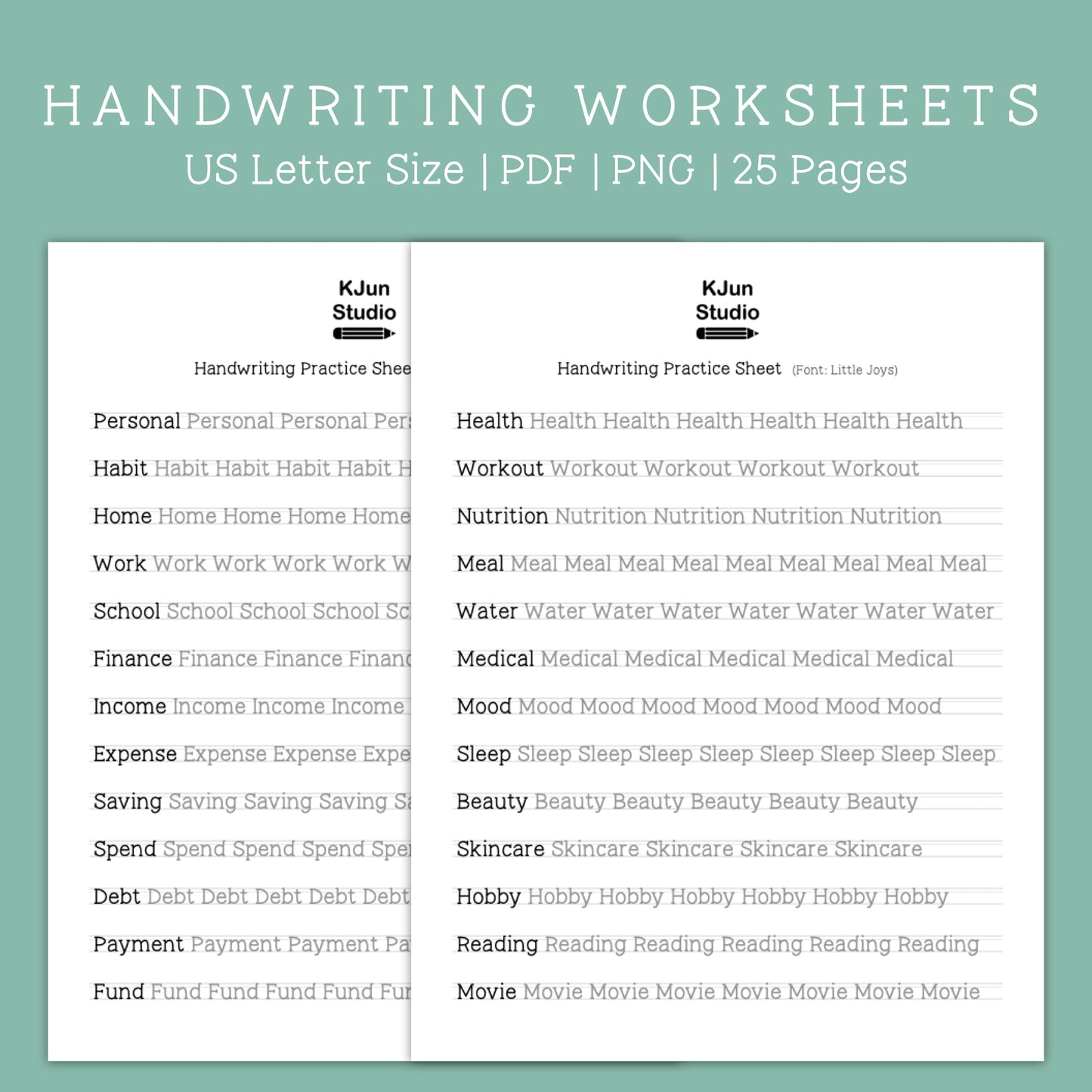 Handwriting Practice Sheets - Little Joys Font