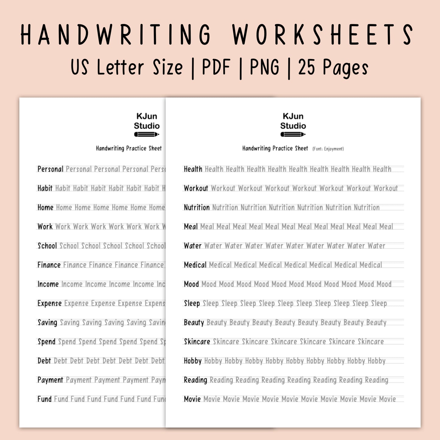 Handwriting Practice Sheets - Enjoyment Font
