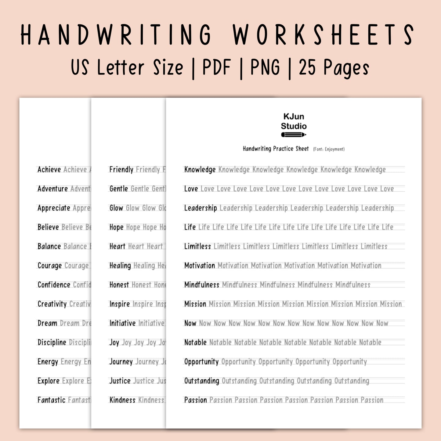 Handwriting Practice Sheets - Enjoyment Font