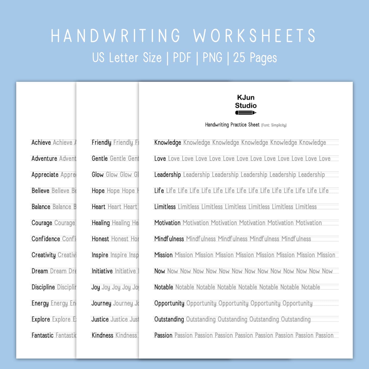 Handwriting Practice Sheets - Simplicity Font
