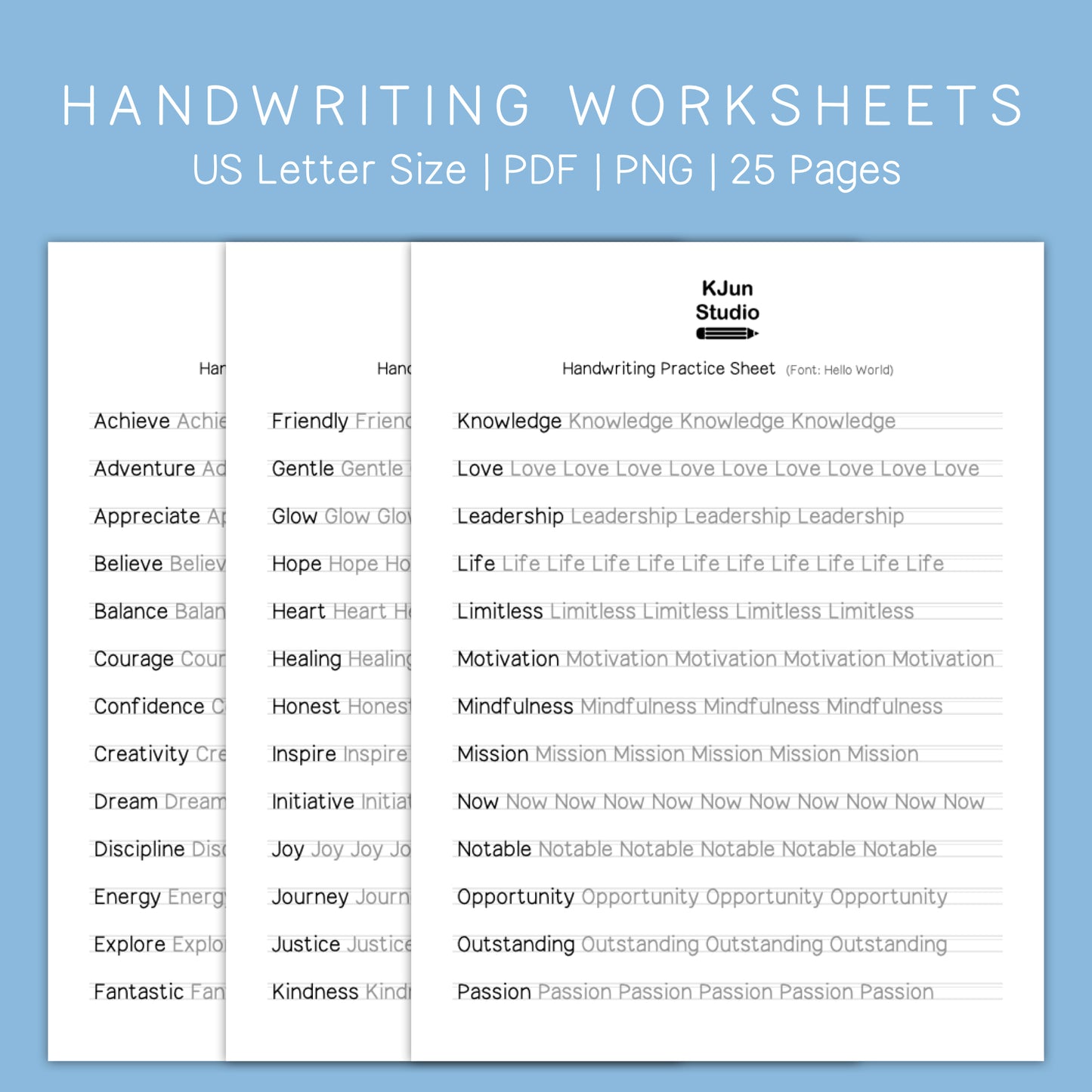 Handwriting Practice Sheets - Hello World Font
