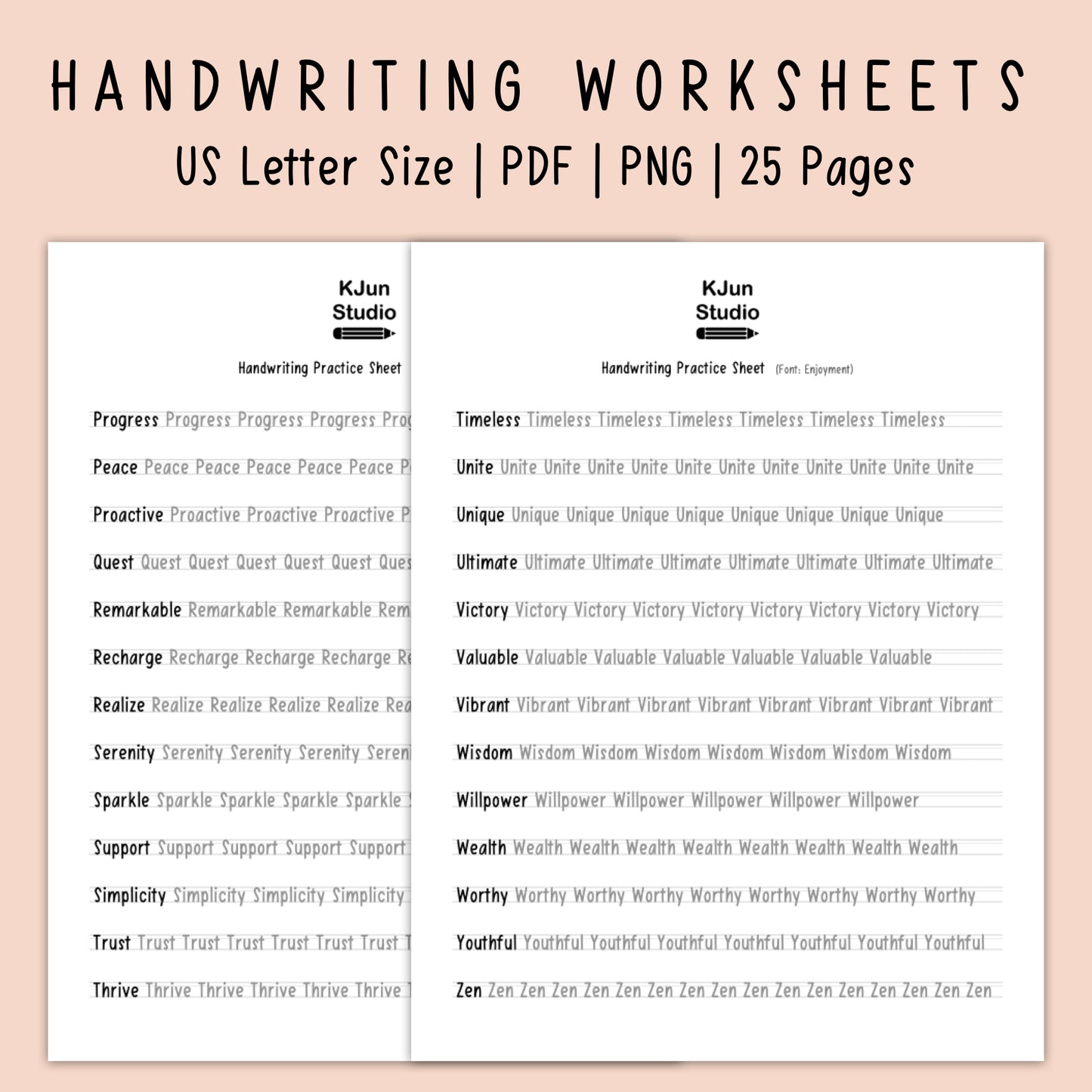 Handwriting Practice Sheets - Enjoyment Font