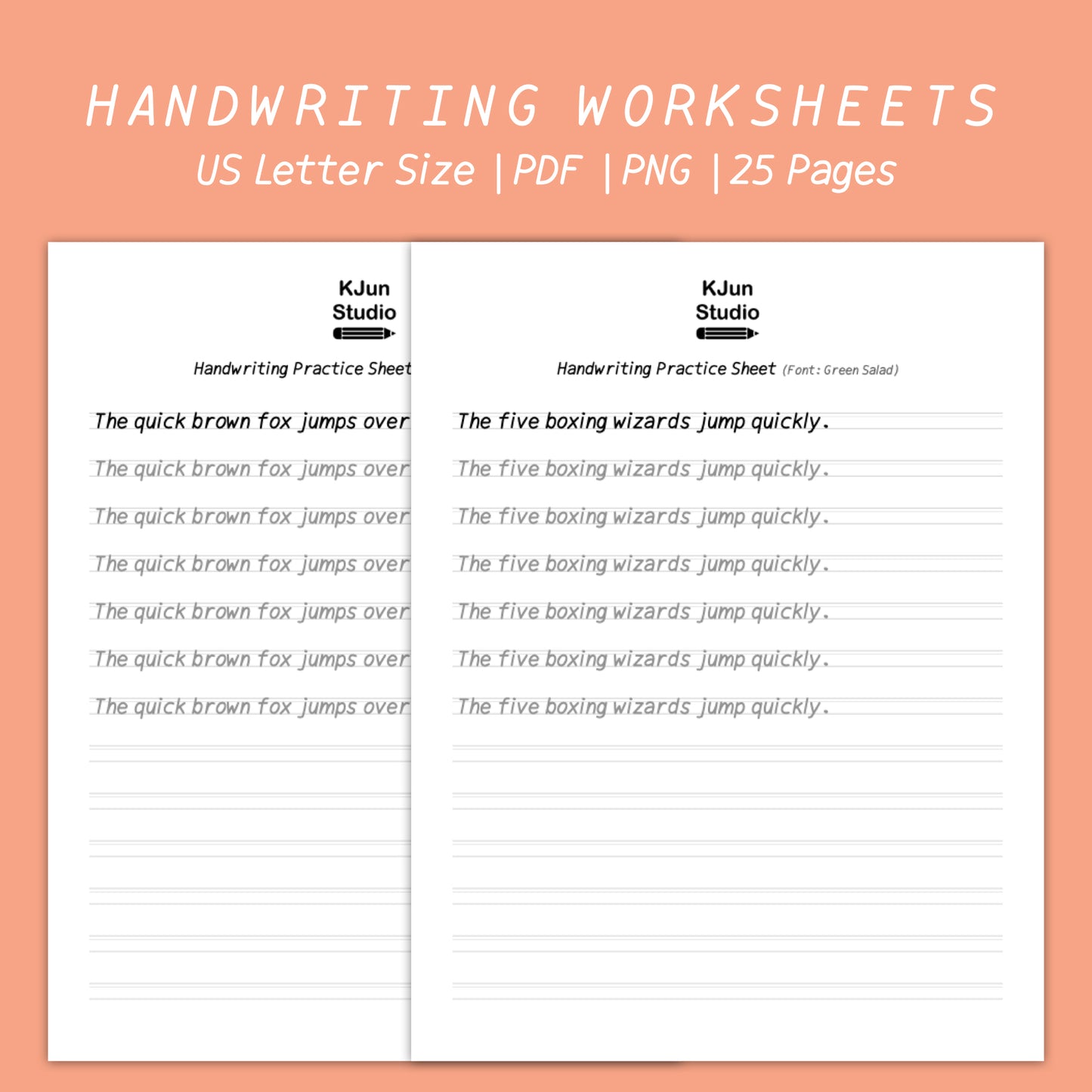 Handwriting Practice Sheets - Green Salad Font