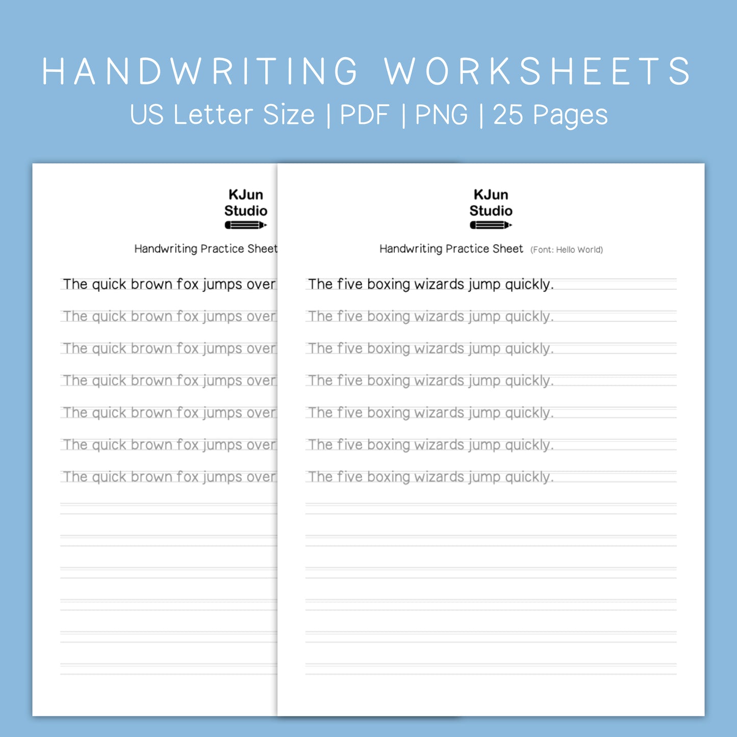 Handwriting Practice Sheets - Hello World Font
