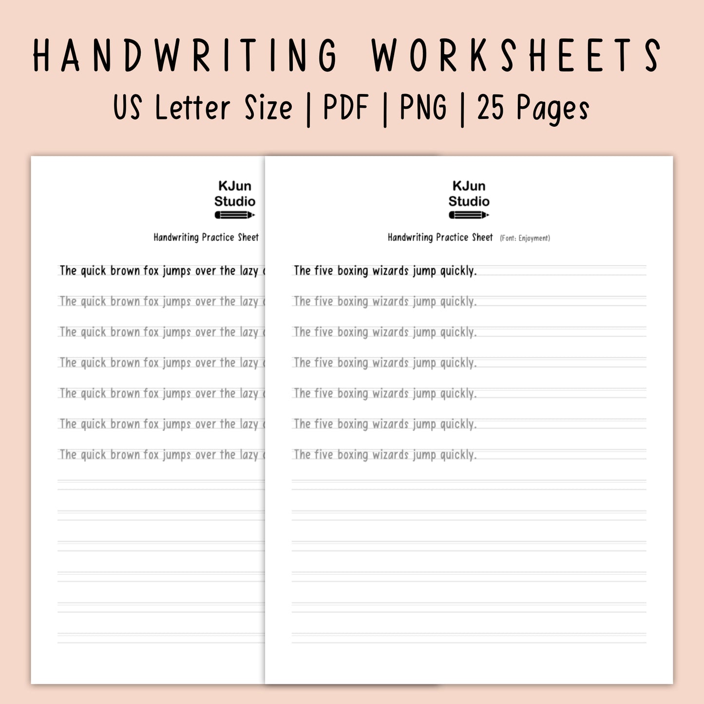 Handwriting Practice Sheets - Enjoyment Font