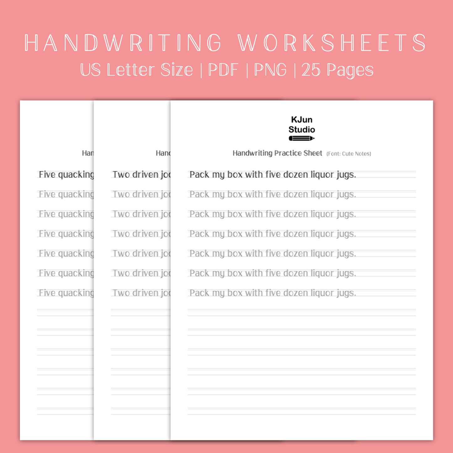 Handwriting Practice Sheets - Cute Notes Font