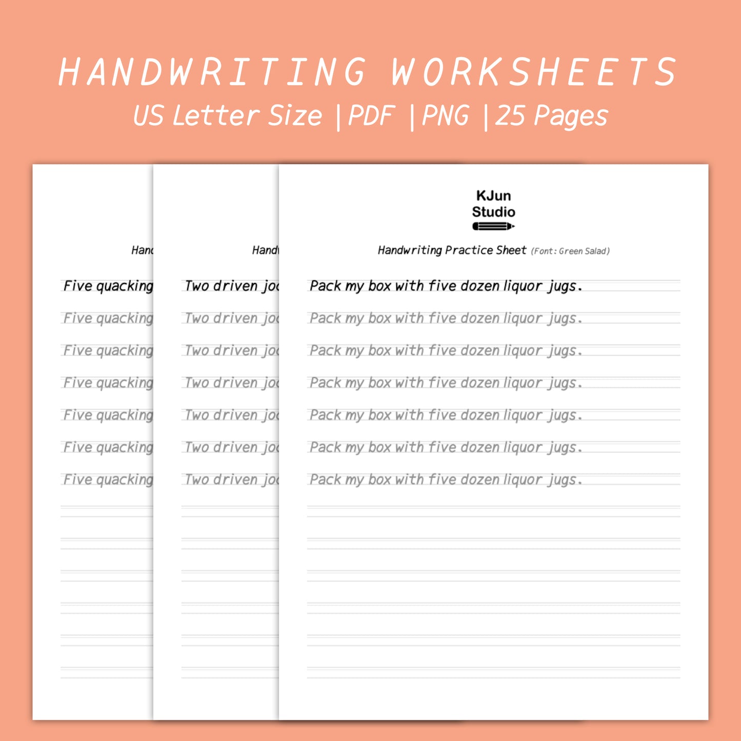 Handwriting Practice Sheets - Green Salad Font