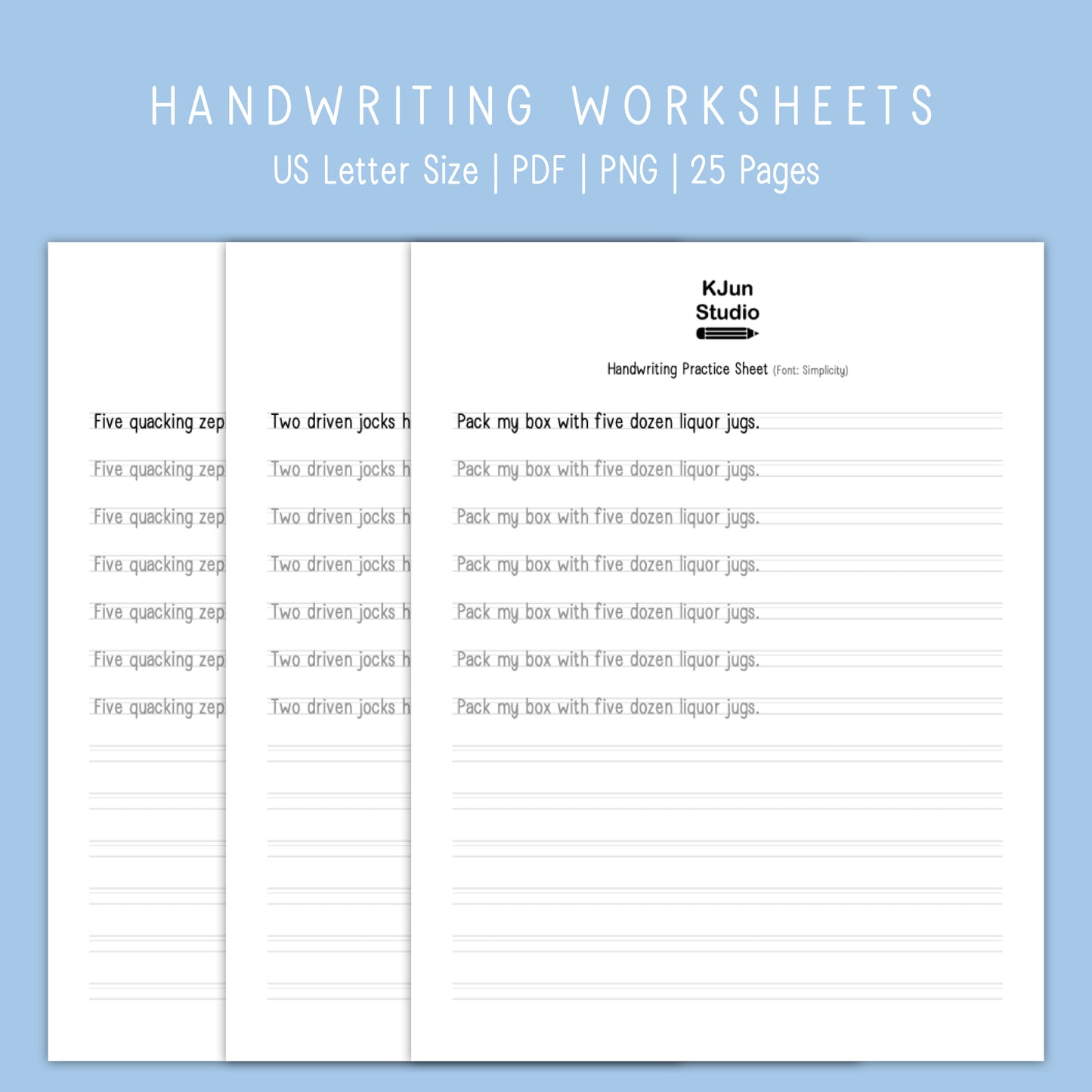 Handwriting Practice Sheets - Simplicity Font