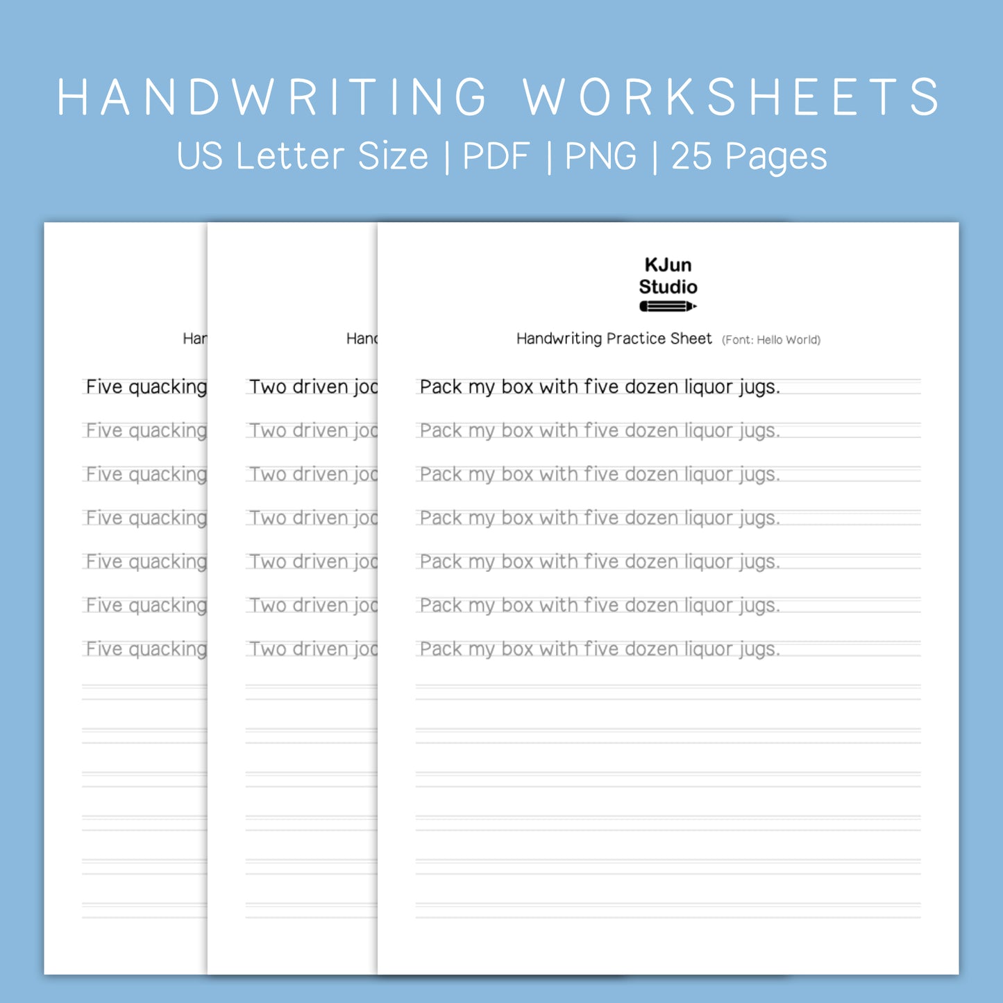 Handwriting Practice Sheets - Hello World Font