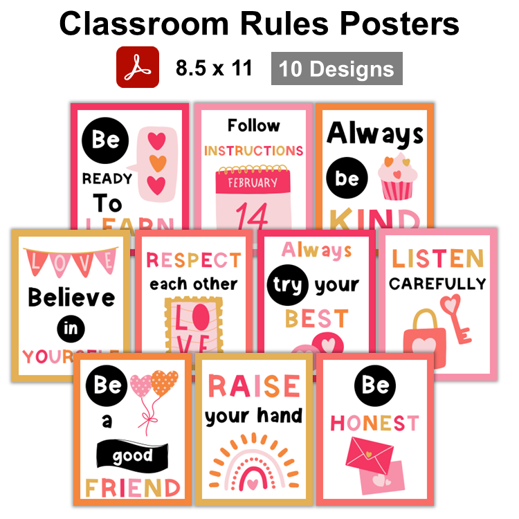 Classroom Rules Posters - Pink Valentine