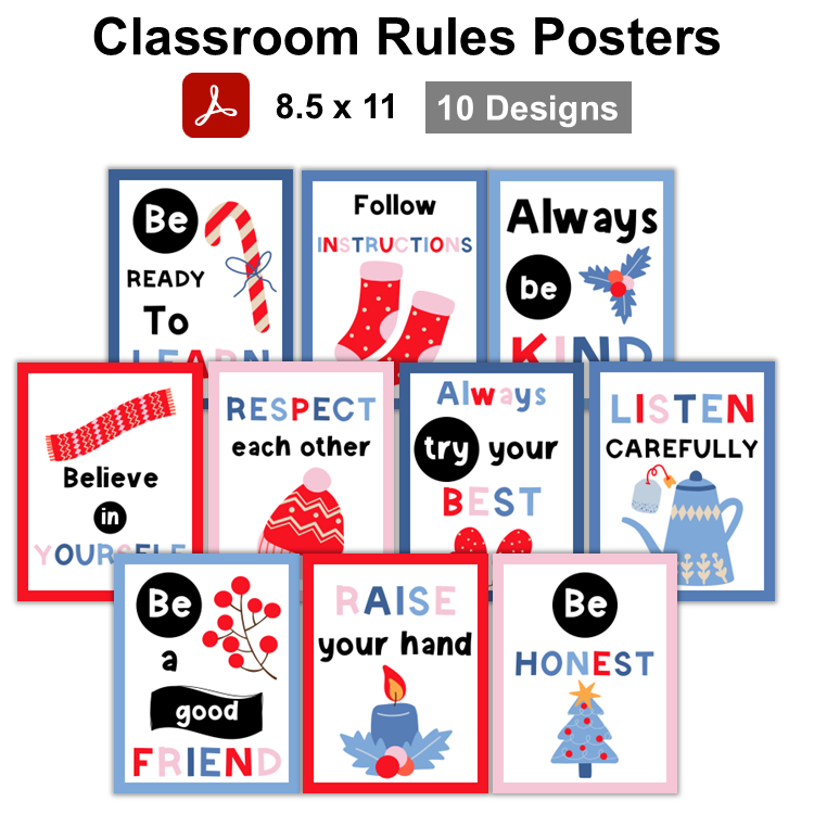 Classroom Rules Posters - Blue Winter