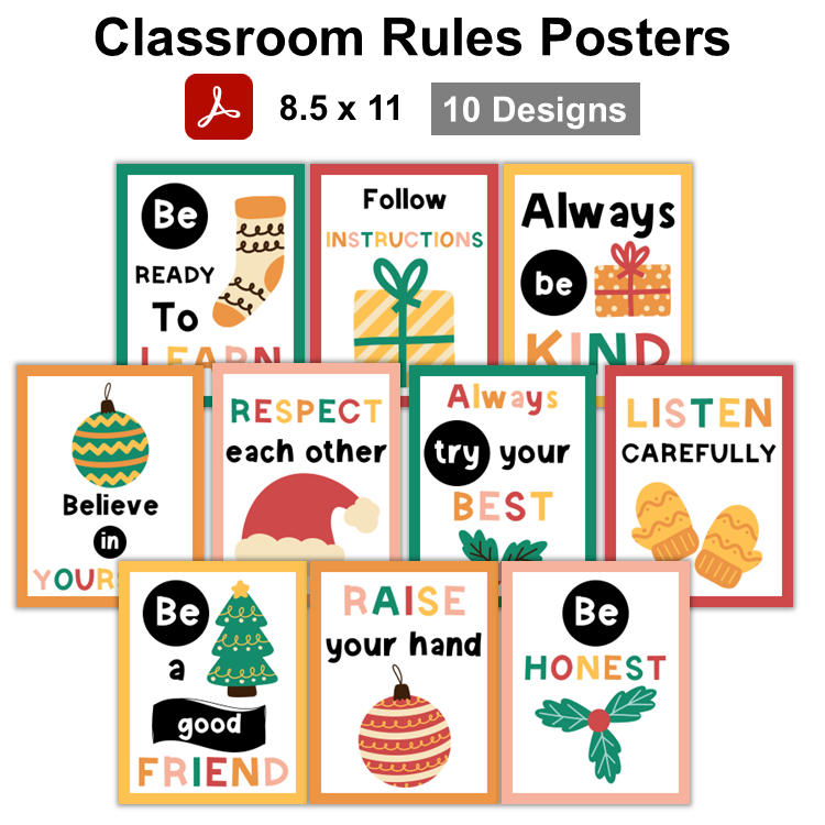 Classroom Rules Posters - Cute Christmas