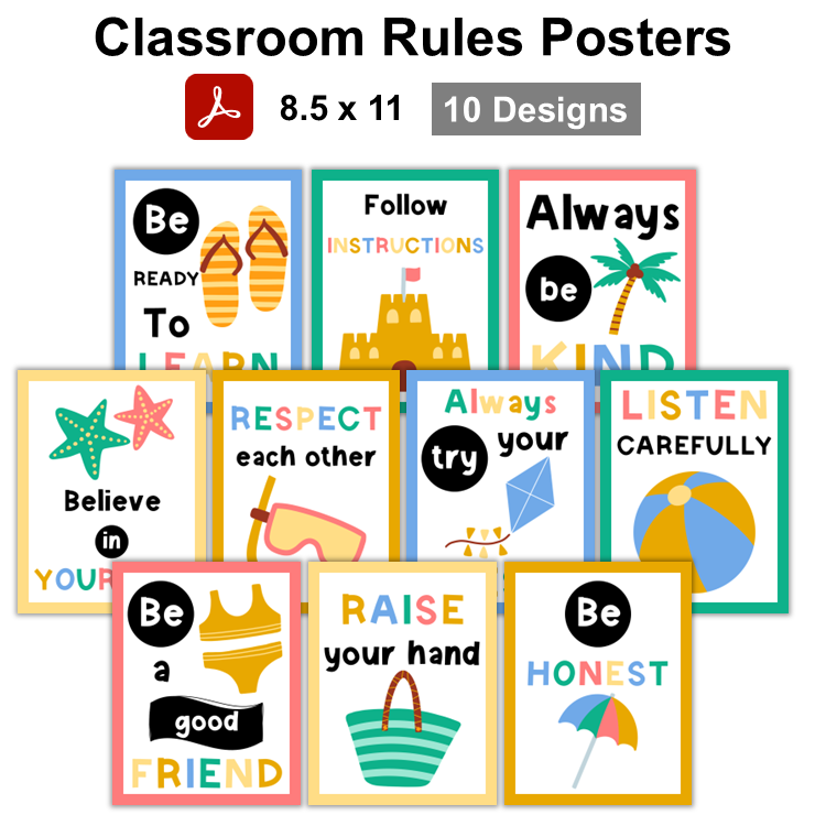 Classroom Rules Posters - Summer Beach