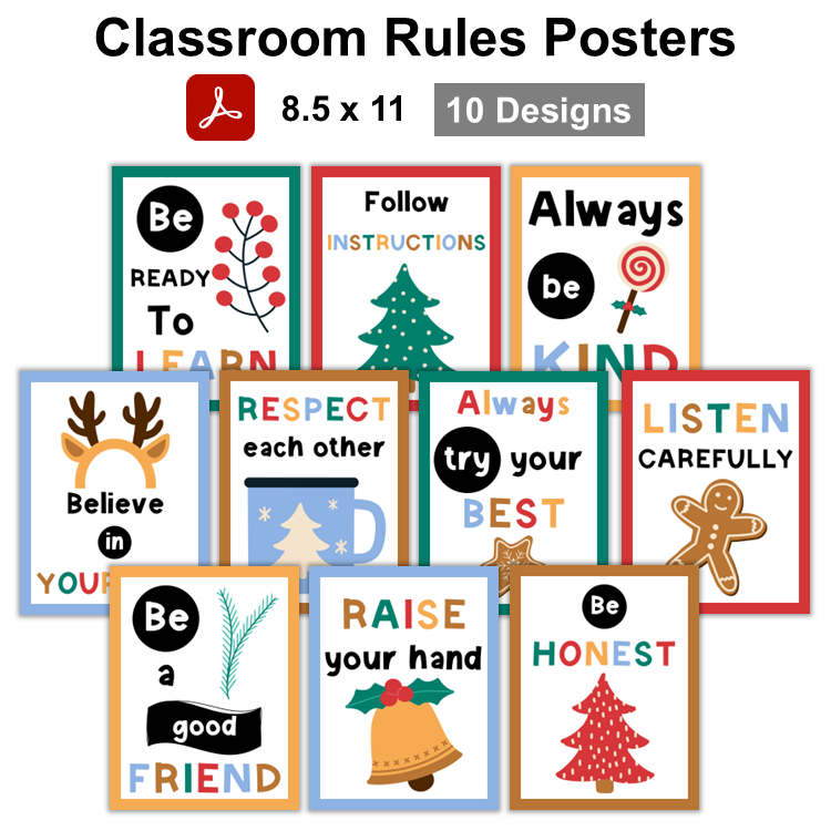 Classroom Rules Posters - Bright Christmas