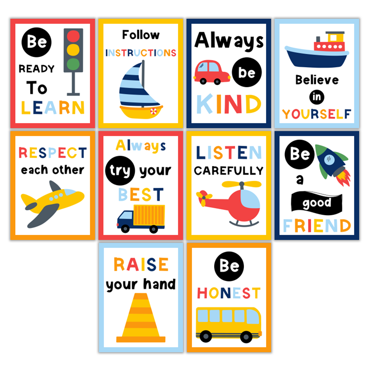 Classroom Rules Posters - Cute Transportation