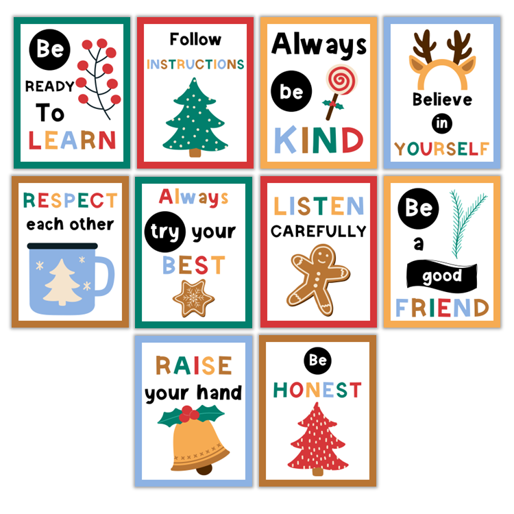 Classroom Rules Posters - Bright Christmas