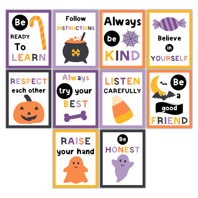 Classroom Rules Posters - Purple Halloween