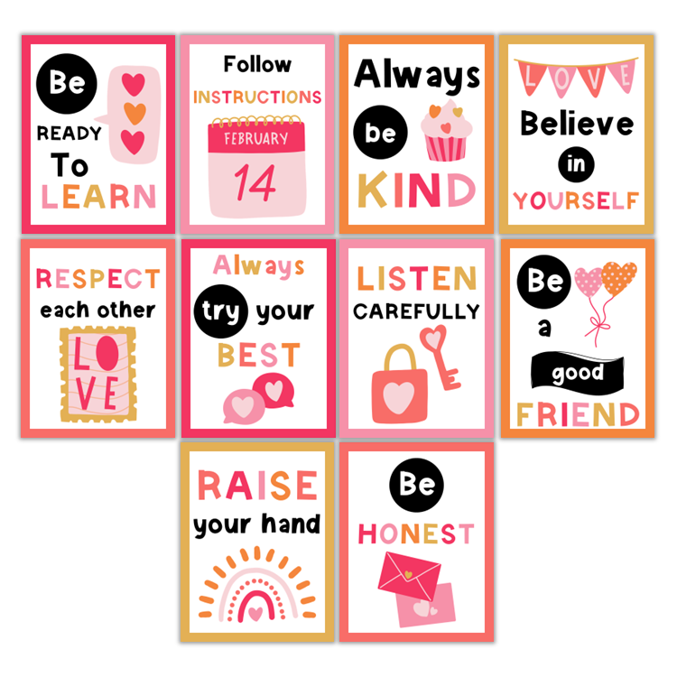 Classroom Rules Posters - Pink Valentine