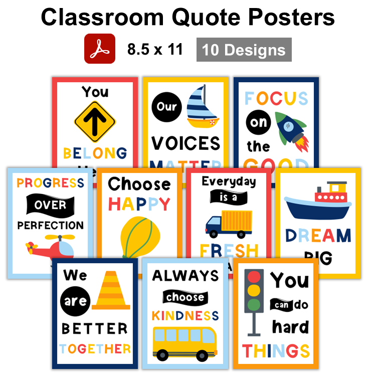 Classroom Quote Posters - Cute Transportation