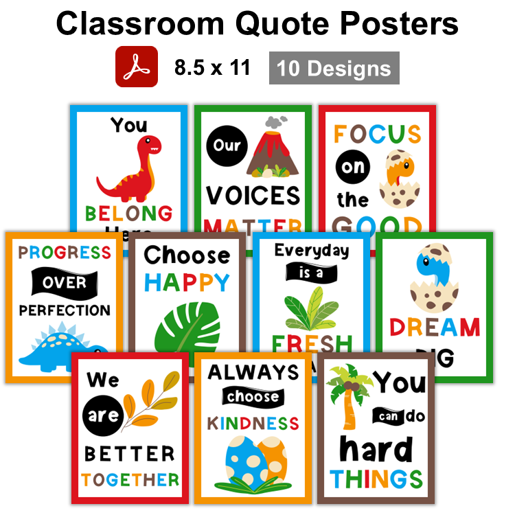 Classroom Quote Posters - Cute Dinosaur