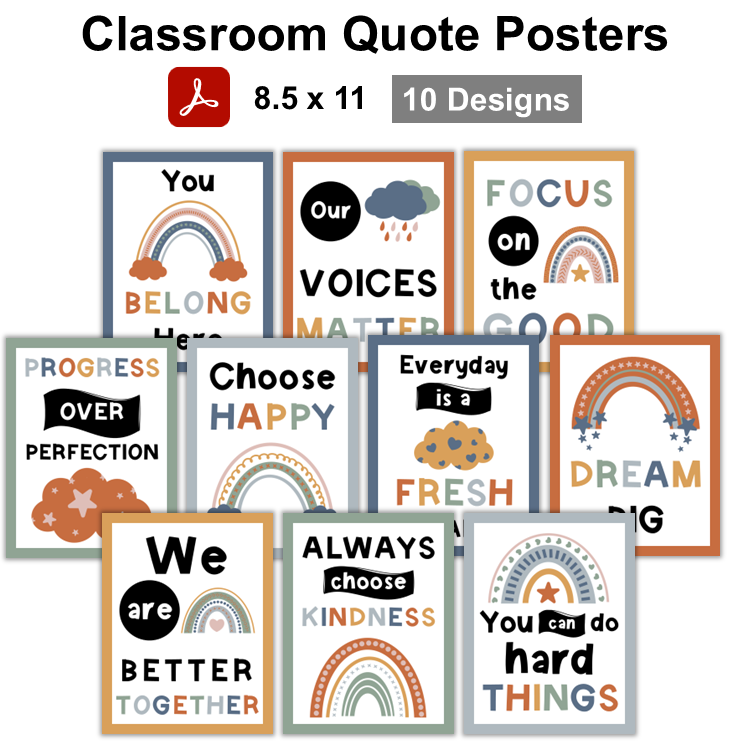 Classroom Quote Posters - Neutral Rainbow