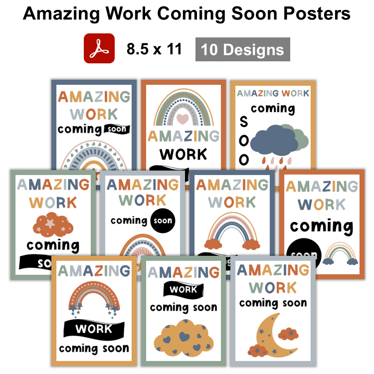 Amazing Work Coming Soon Posters - Neutral Rainbow