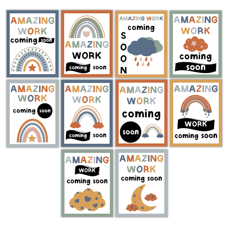 Amazing Work Coming Soon Posters - Neutral Rainbow