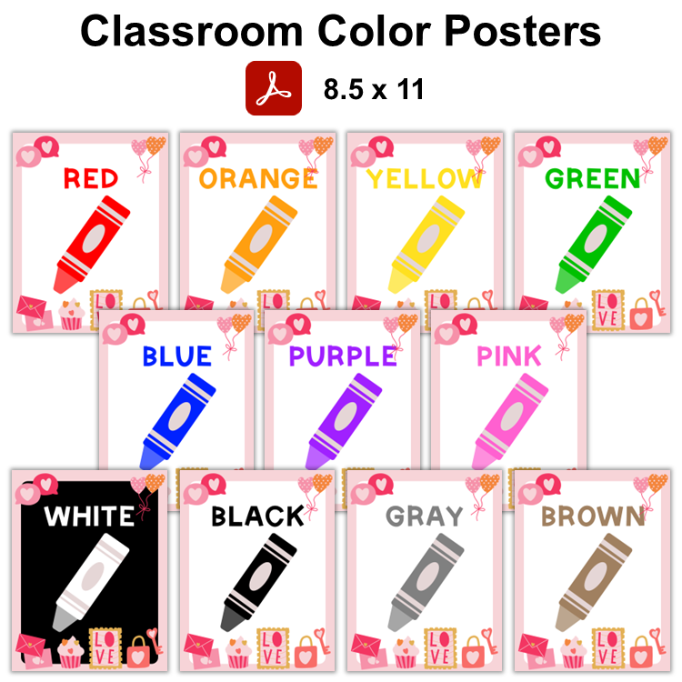 Classroom Color Posters - Pink Valentine