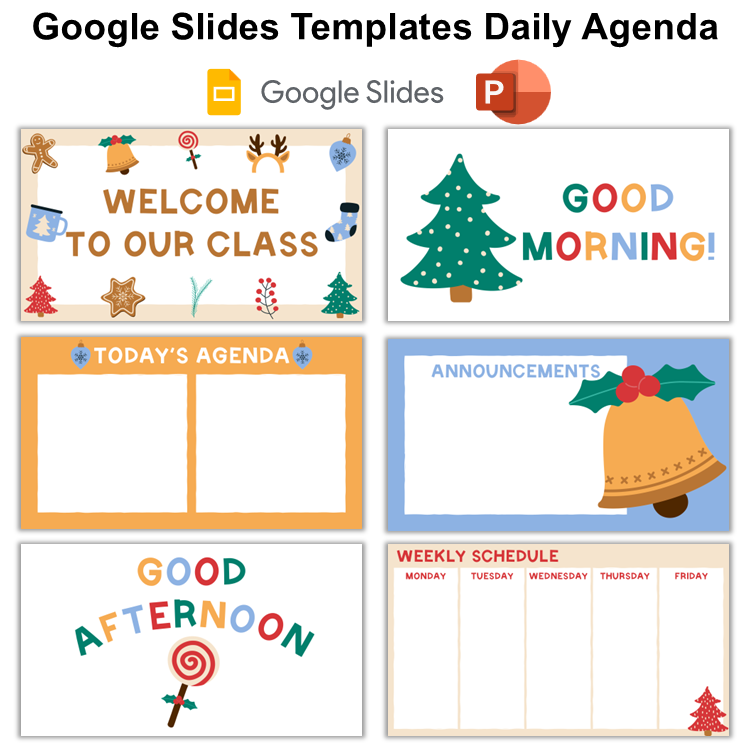Google Slides Templates Daily Agenda - Bright Christmas | Editable