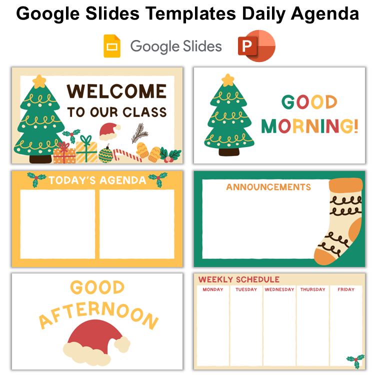 Google Slides Templates Daily Agenda - Cute Christmas | Editable