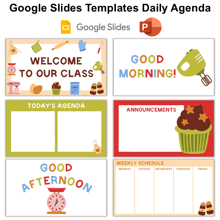 Google Slides Templates Daily Agenda - Colorful Baking | Editable