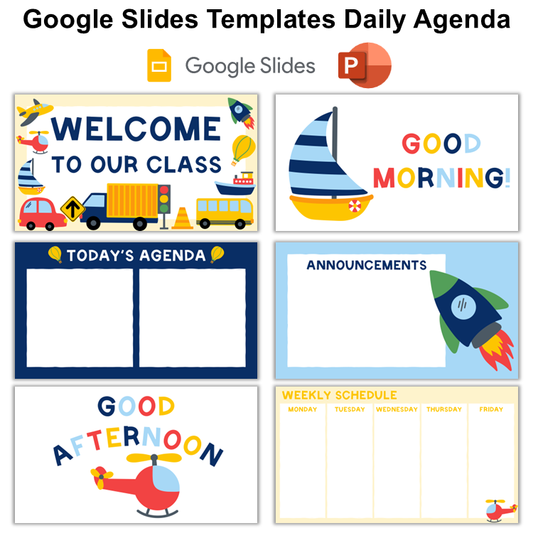 Google Slides Templates Daily Agenda - Cute Transportation | Editable