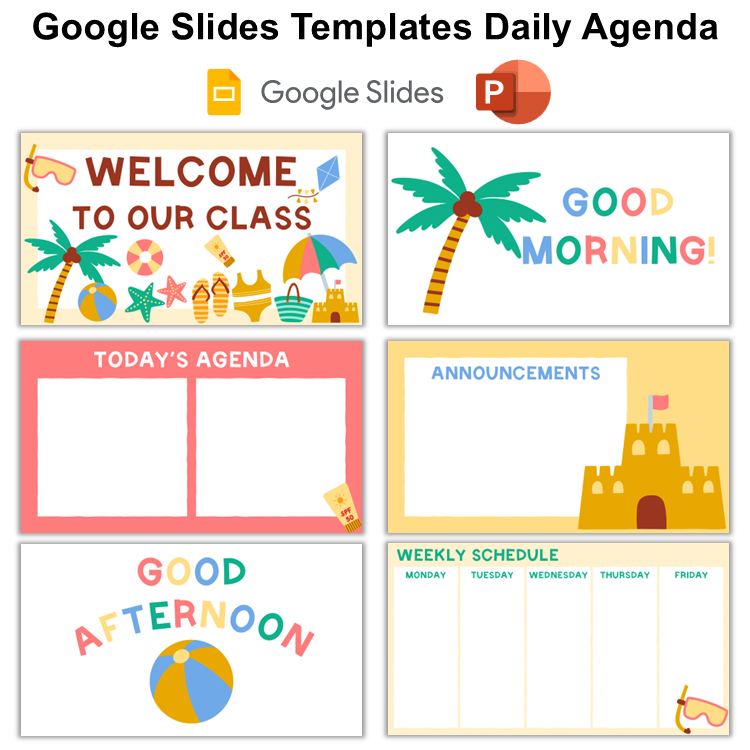 Google Slides Templates Daily Agenda - Summer Beach | Editable