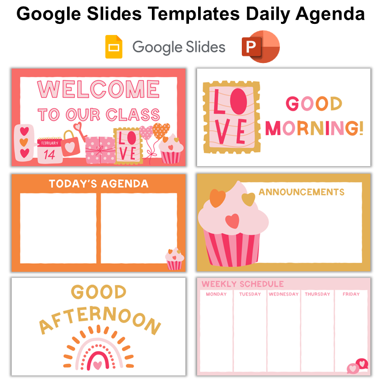 Google Slides Templates Daily Agenda - Pink Valentine | Editable