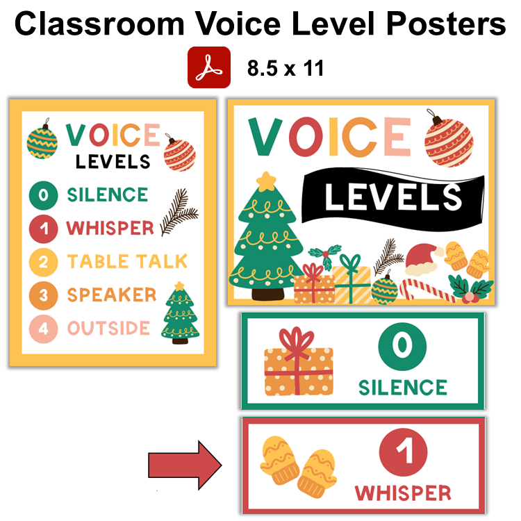 Classroom Voice Level Posters - Cute Christmas