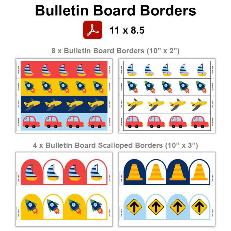 Bulletin Board Borders - Cute Transportation